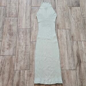 Aeron Ribbed Knit Midi Dress Size 0 Sage Green High Neck Bodycon Sleeveless Chic